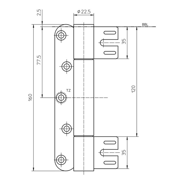 Objektband VARIANT VN 8938/160 STA m.vern.160 kg 22,5 mm DIN L/R gef.Tür m.FD