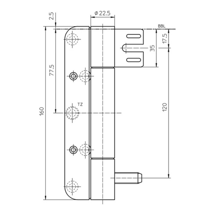Objektband VARIANT VN 8938/160 U FD STA m.vern.160kg 22,5mm DIN R gef.Tür