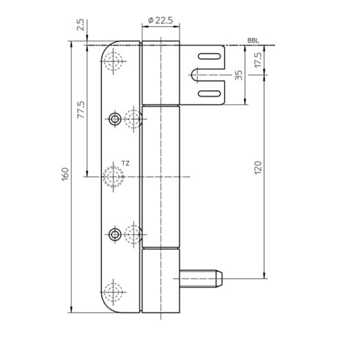Objektband VARIANT VN 8938/160 U FD VA ma geb.160kg 22,5mm DIN R