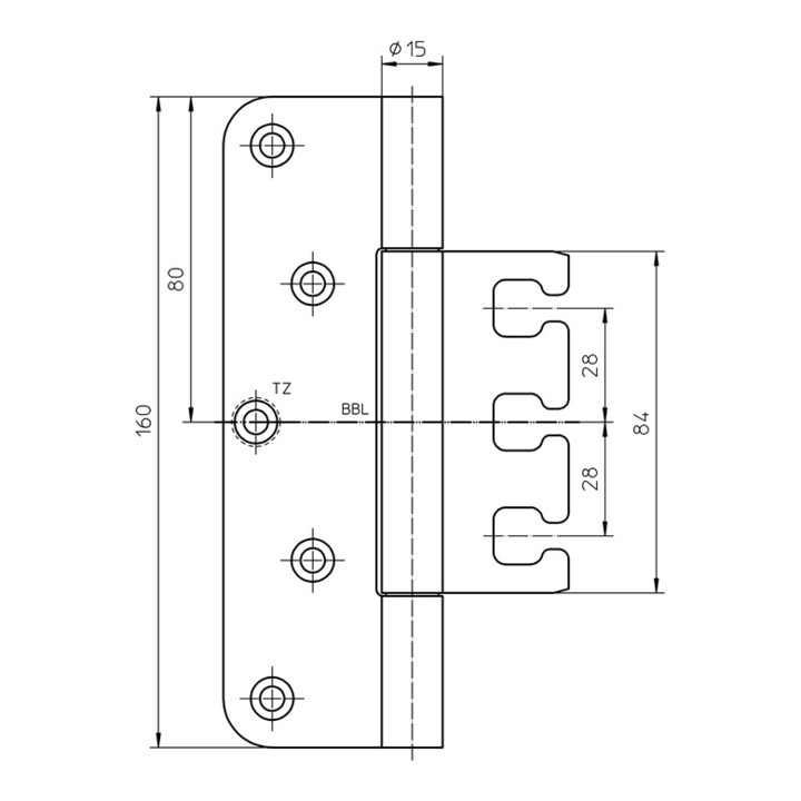 Objektband VARIANT VX 7729/160 Planum VA ma geb.160kg 15mm DIN L/R stu.Tür