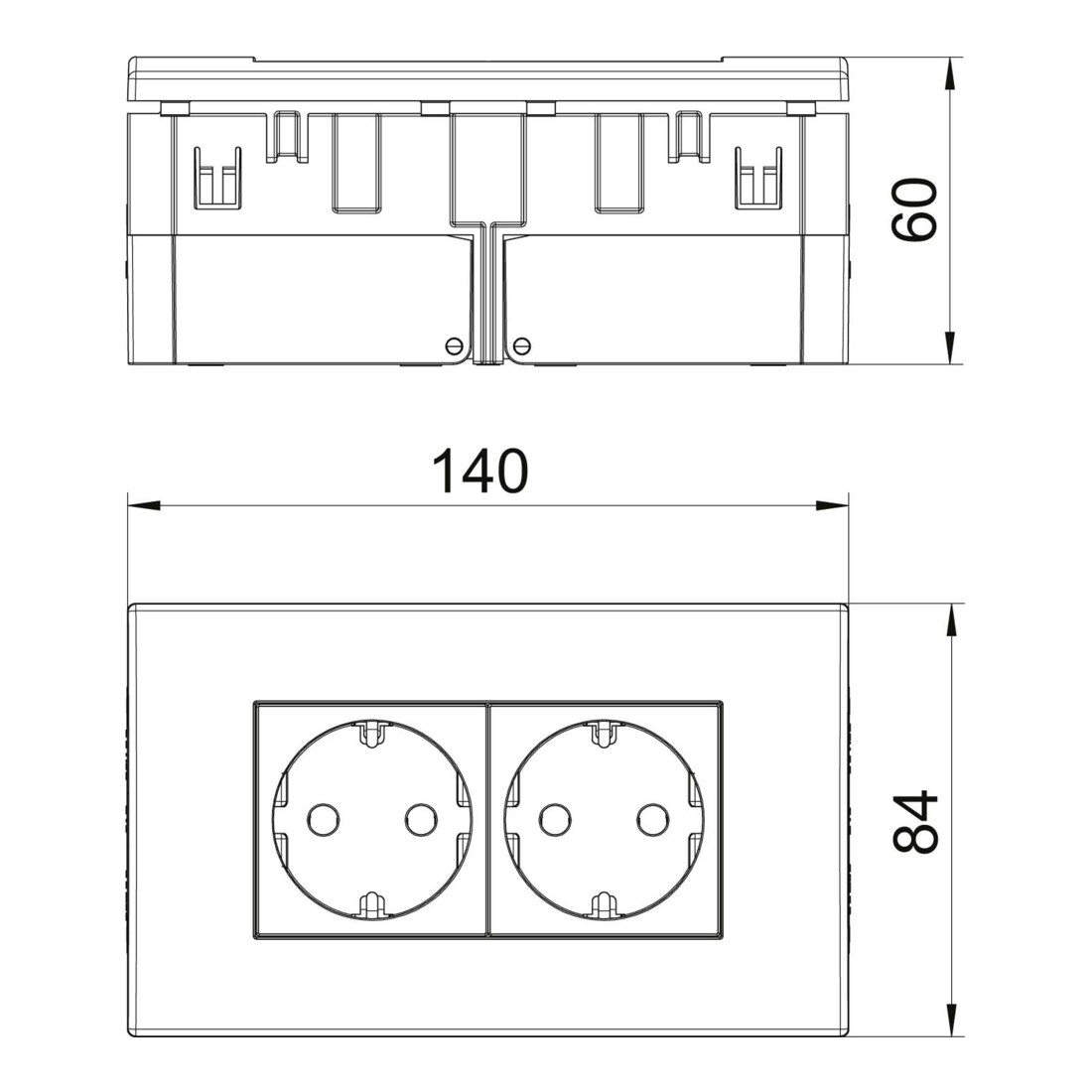 OBO Bettermann Bloc prise 2x 84×140×59 rws SDE-RW D0RW2