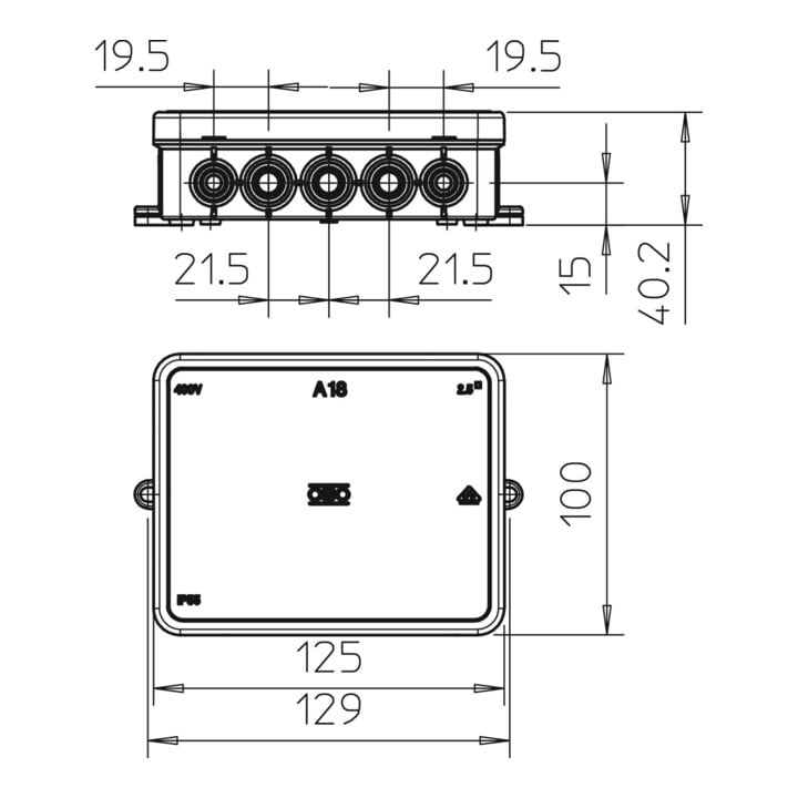 OBO Bettermann Boîte de dérivation câble 125 x 100 x 38 mm A 18