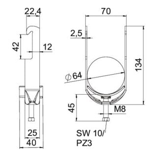 OBO Bettermann Collier à étrier 58-64 mm BS-W1-K-64 FT