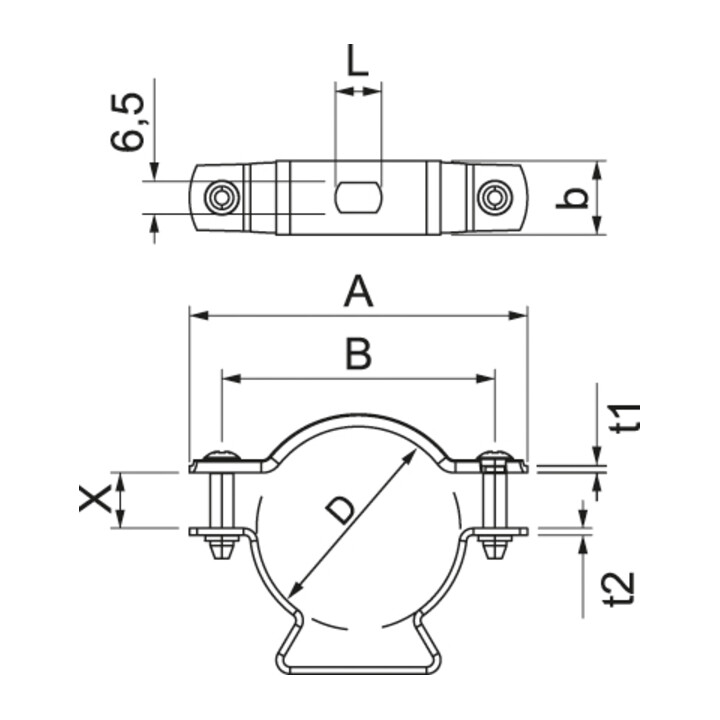 OBO Bettermann Collier de fixation réglable avec trou oblong 44-53 mm ASL 733 53 A2