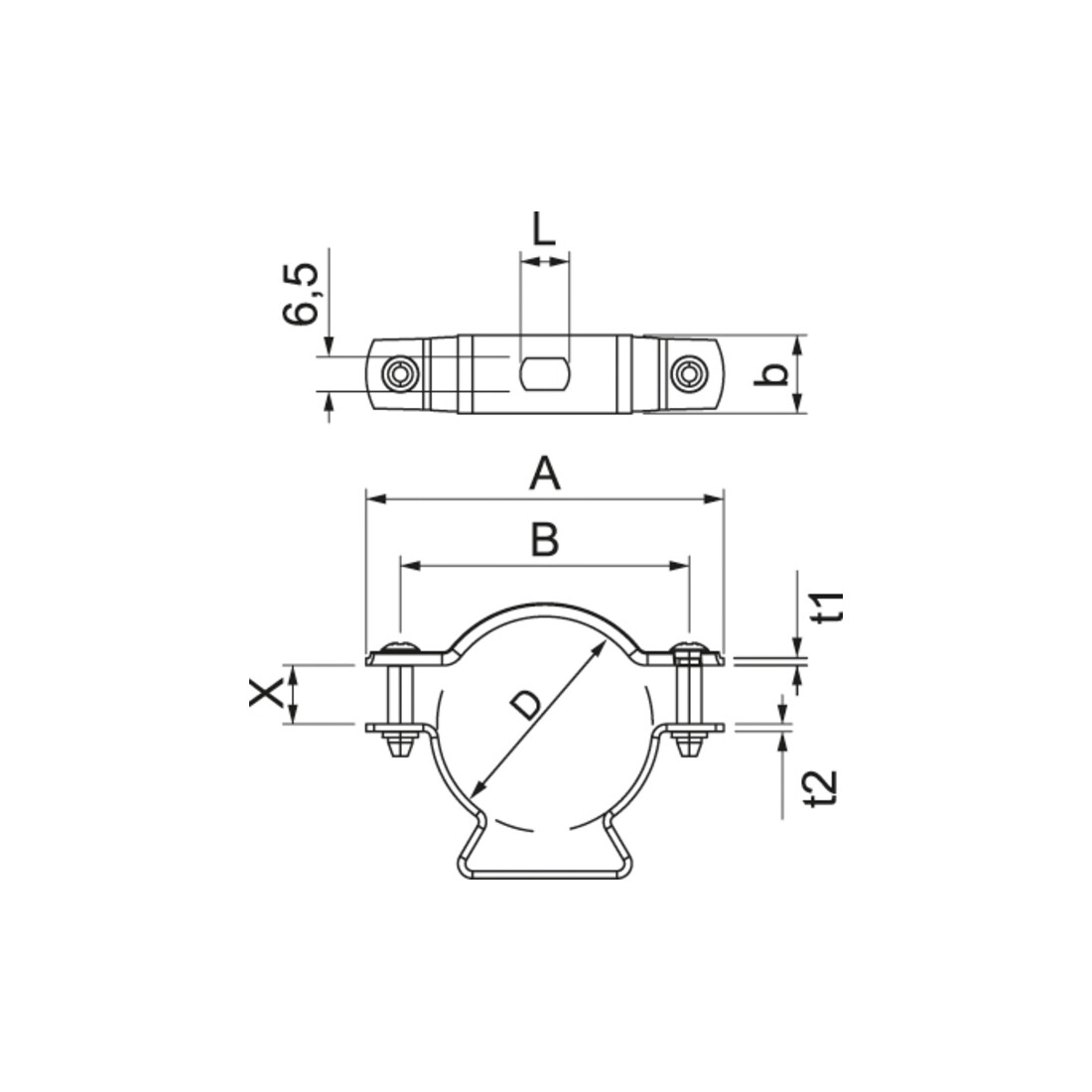 OBO Bettermann Collier de fixation réglable avec trou oblong 44-53 mm ASL 733 53 A2