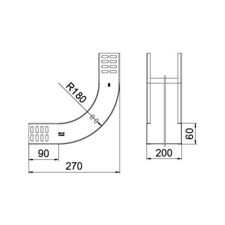 OBO Bettermann Coude vertical 90 degrés 60 × 200 mm RBV 620 S FS