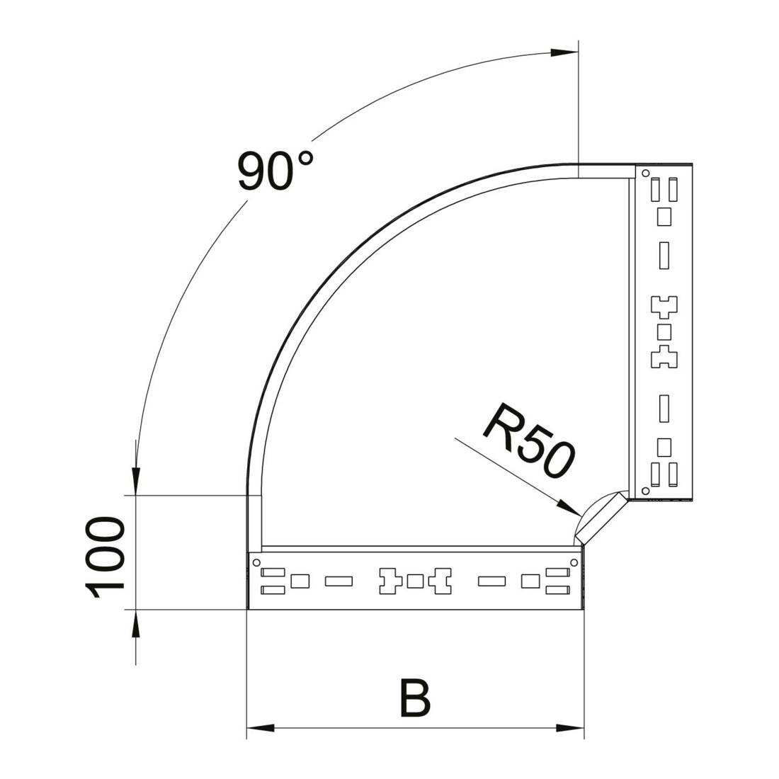 OBO Bettermann Courbe de dérivation 90 degrés 60×500 mm RBM 650 FS