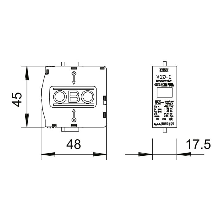 OBO Bettermann Couvercle supérieur pour parafoudre Modèle 220V V20-C 0-280