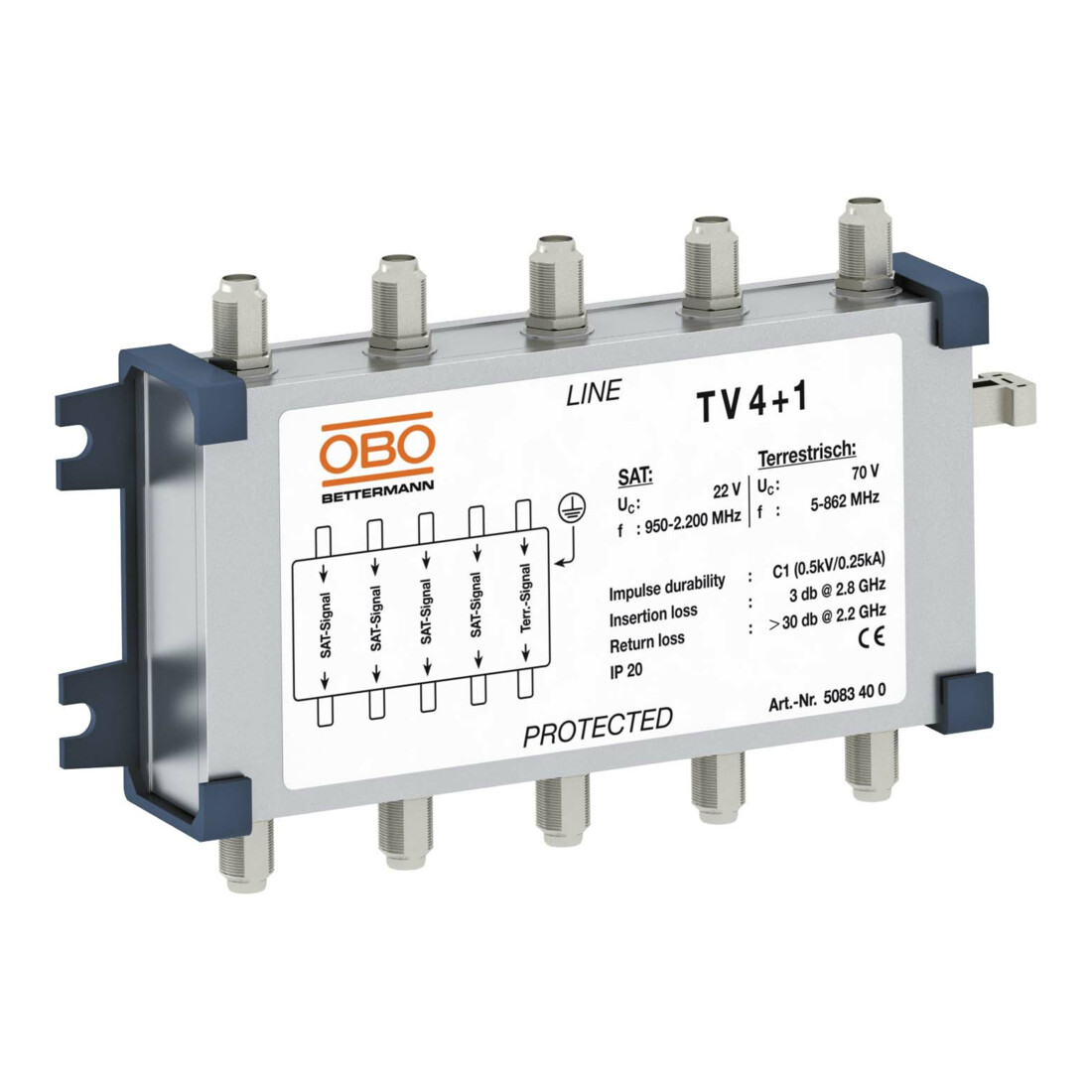 OBO Bettermann Dispositif de protection contre les surtensions pour antennes TV 4+1