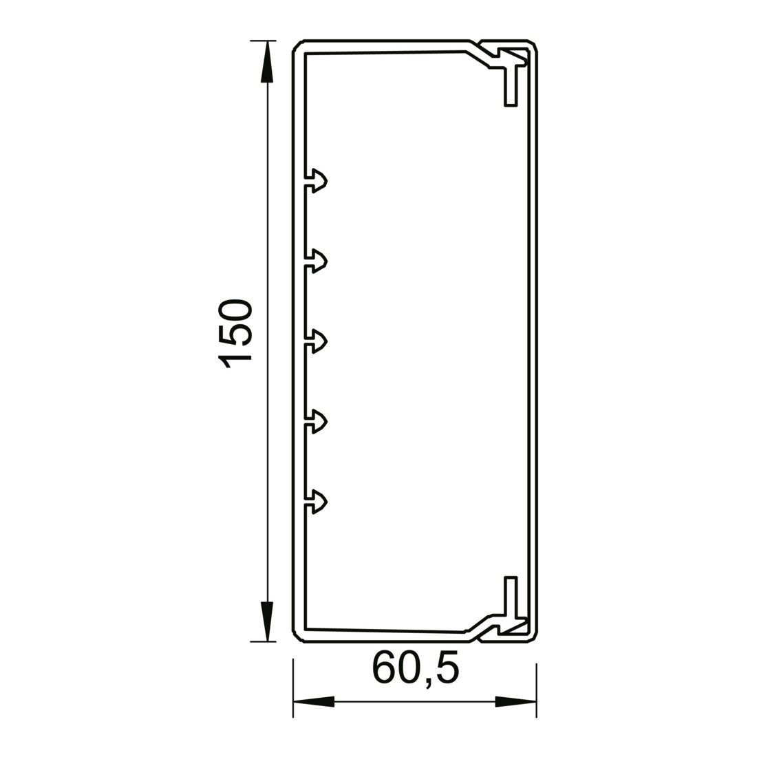 OBO Bettermann Goulotte murale et plafond sans couvercle 60 × 150 mm, PVC WDK60150CW