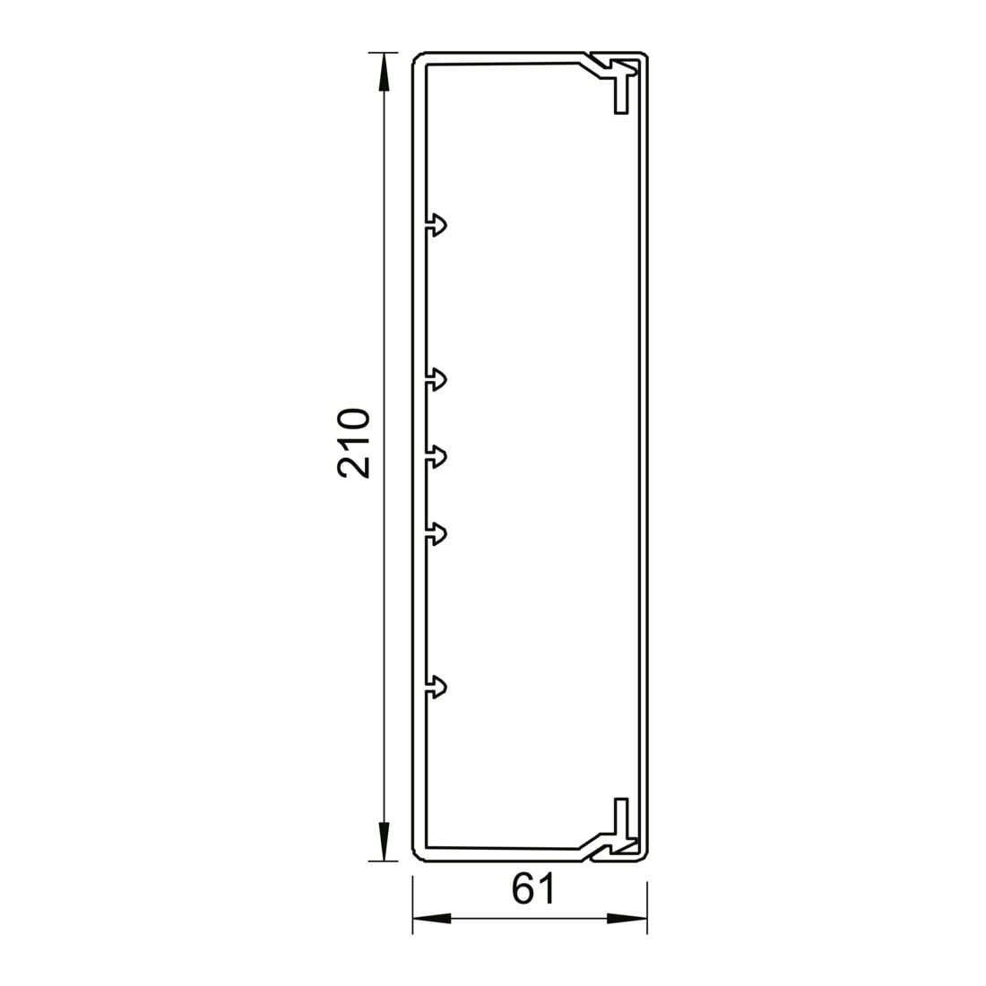 OBO Bettermann Goulotte murale et plafond sans couvercle 60 × 210 mm, PVC WDK60210RW
