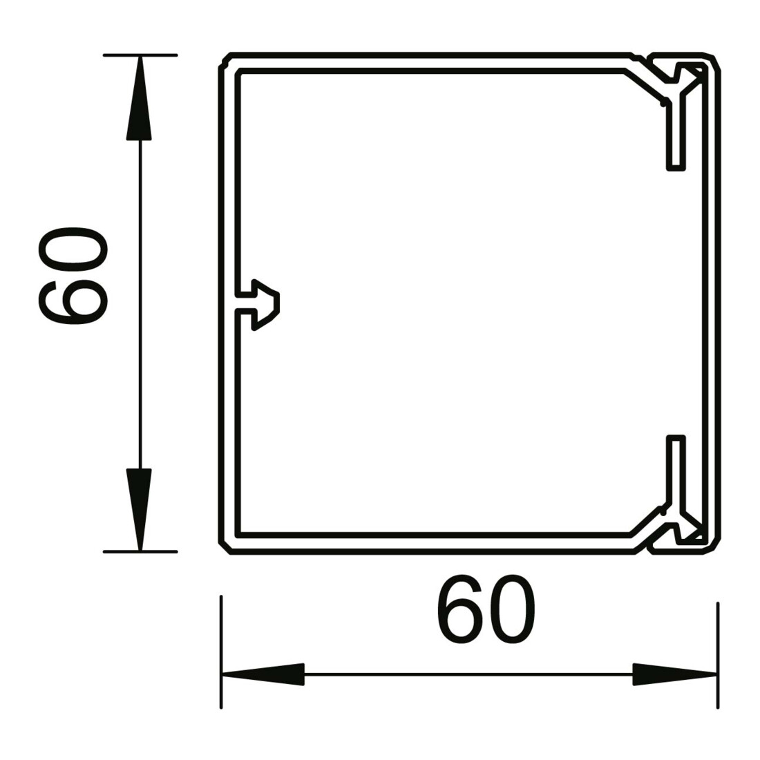 OBO Bettermann Goulotte murale et plafond sans couvercle 60 × 60 mm, PVC WDK60060LGR