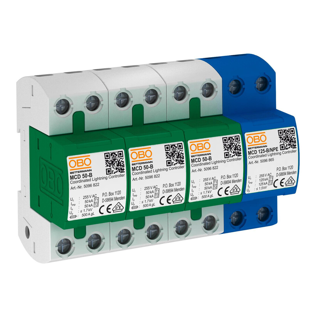 OBO Bettermann Parafoudre de courant d’éclair Set pour réseaux TT et TNS MCD 50-B 3+1