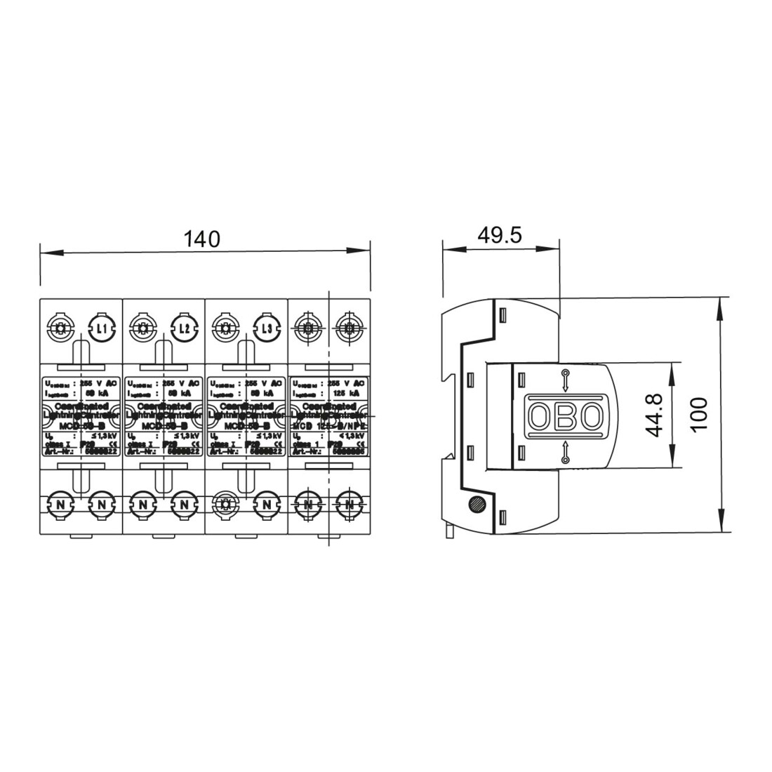 OBO Bettermann Parafoudre de courant d’éclair Set pour réseaux TT et TNS MCD 50-B 3+1