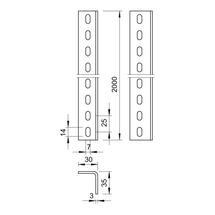 OBO Bettermann Profilé d’angle perforé 30 × 35 × 2000, acier, FT WP 30 35 2000