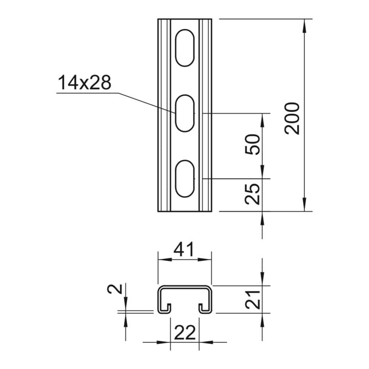 OBO Bettermann Profilschiene MS4121P0200FT 22mm gelocht