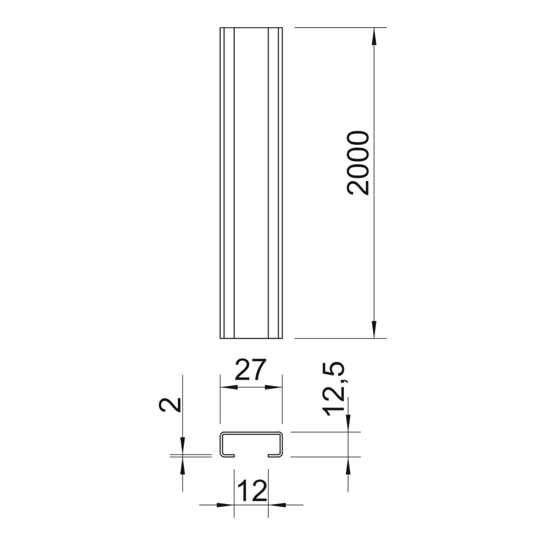 OBO Bettermann Rail de profil professionnel galvanisé à chaud CL2712UP2000FT