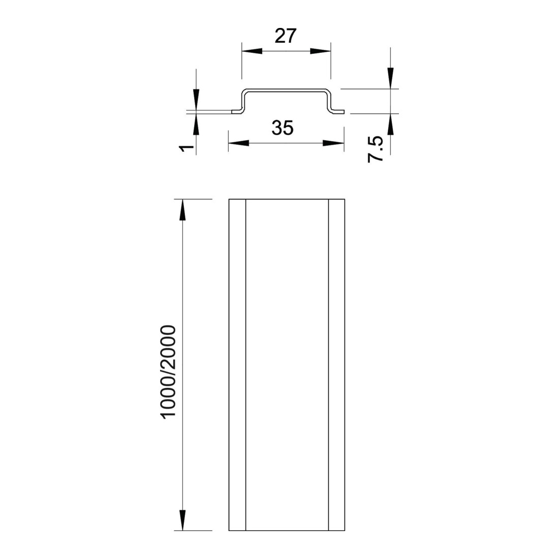 OBO Bettermann Rail DIN non percé 2000 × 35 × 7,5 2069 2M GTP