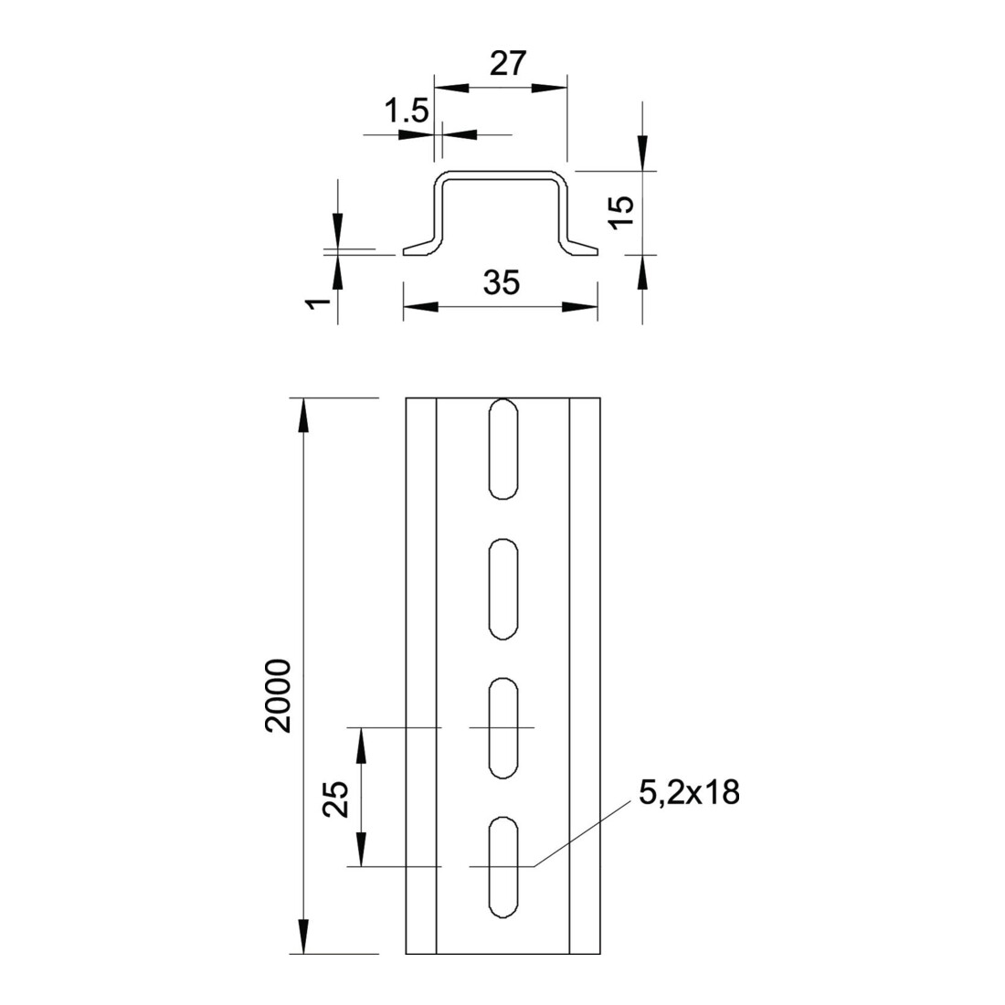 OBO Bettermann Rail DIN perforé 2069 15 1,5 GTPL