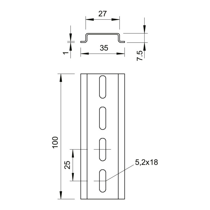 OBO Bettermann Rail DIN perforé 2069 2M GTPL