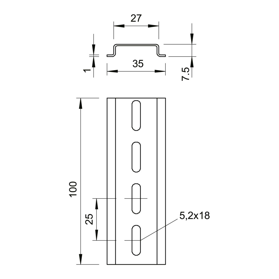 OBO Bettermann Rail DIN perforé 2069 2M GTPL