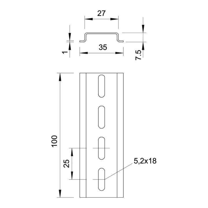 OBO Bettermann Rail DIN perforé 2069 2M GTPL