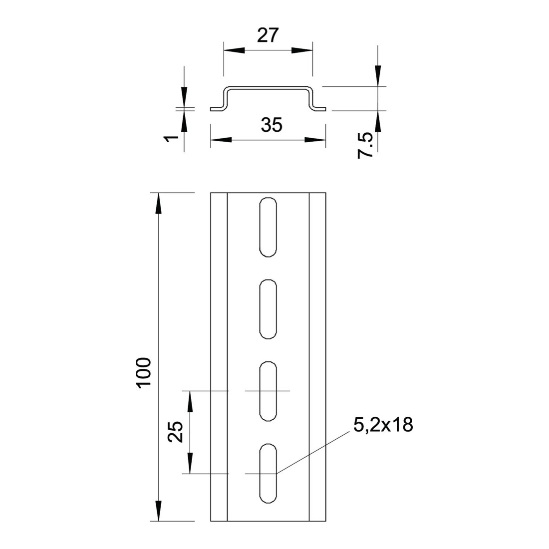 OBO Bettermann Rail DIN perforé 2069 2M GTPL
