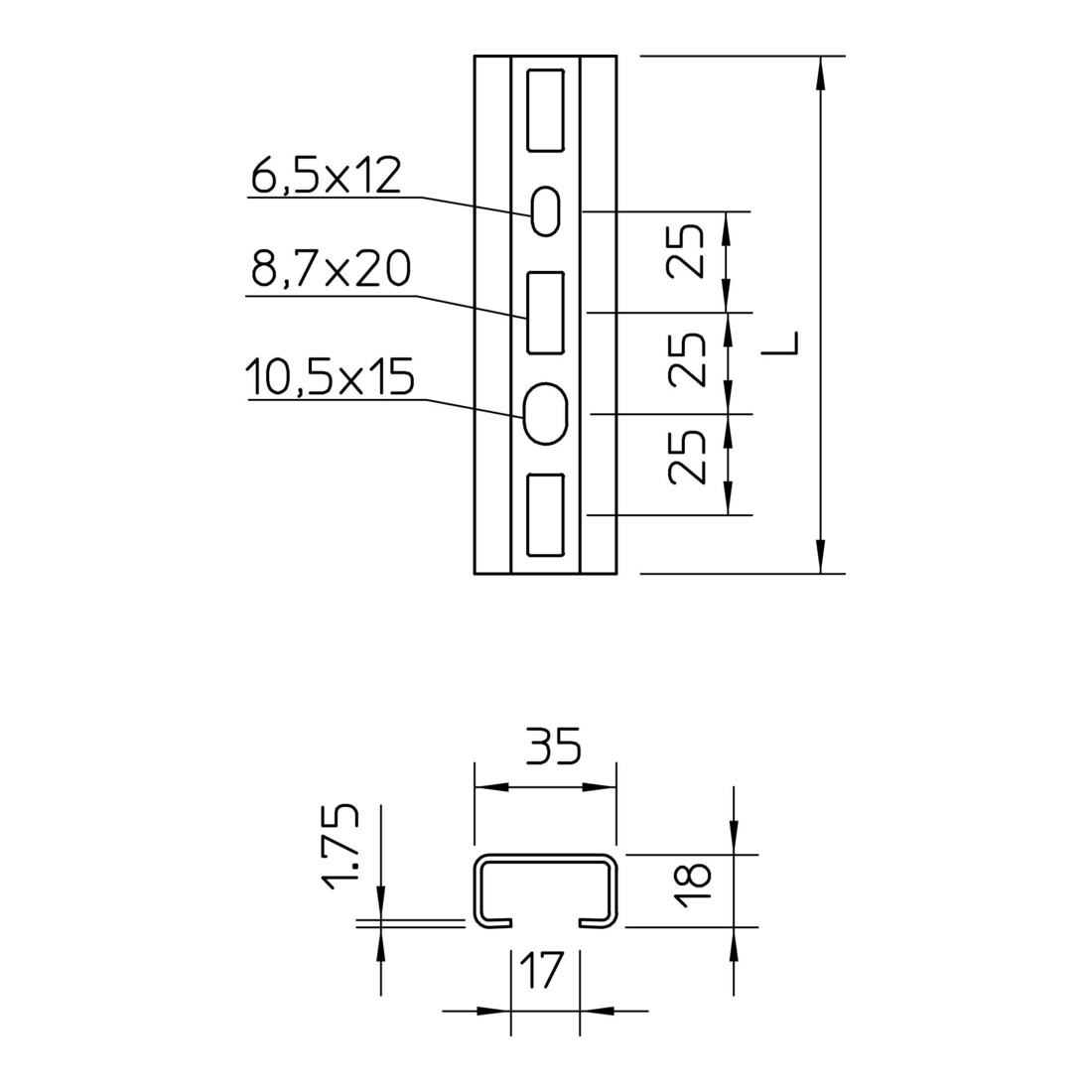 OBO Bettermann Rail profilé avec perçage CMS3518P2000FS