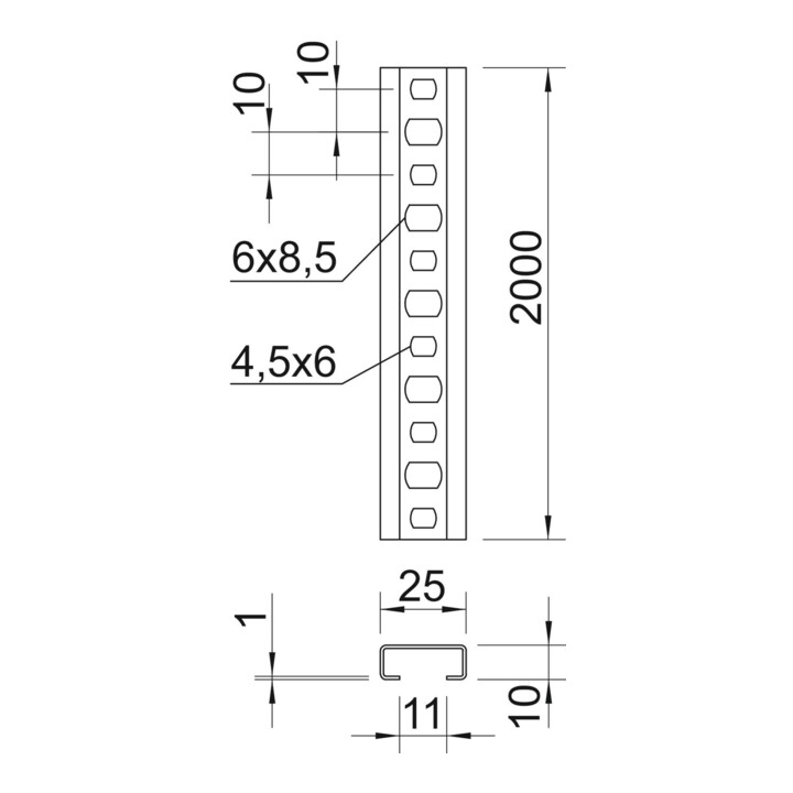 OBO Bettermann Rail profilé en bande, galvanisé, CL2510P2000FS
