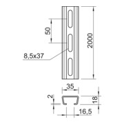 OBO Bettermann Rail profilé long 37 × 38,5 mm AMS3518P2000FS-4