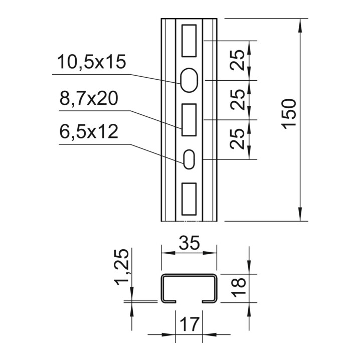 OBO Bettermann Rail profilé perforé CML3518P0150FS