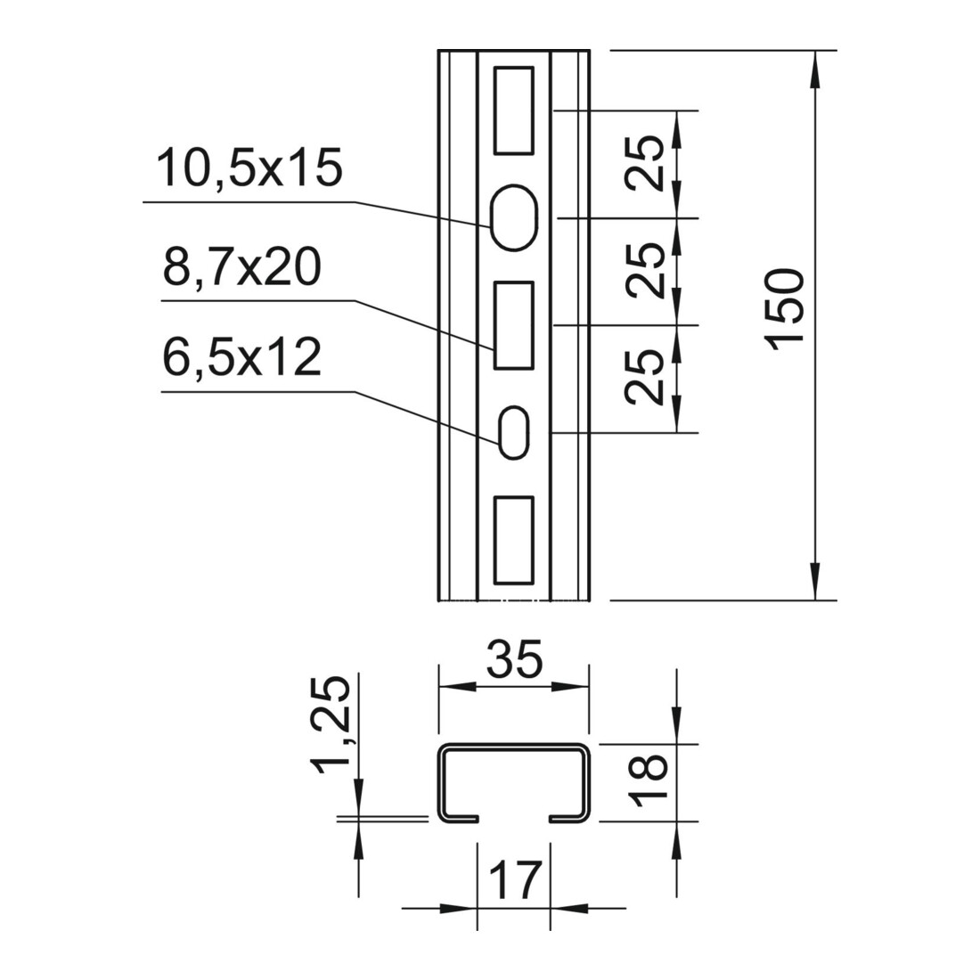 OBO Bettermann Rail profilé perforé CML3518P0150FS