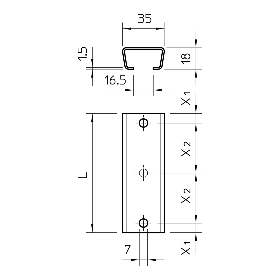 OBO Bettermann Rail profilé perforé SW 16,5mm 200×35×18 AML3518P0200FT