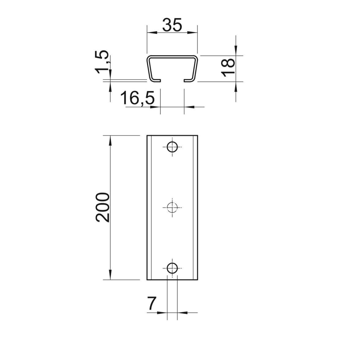 OBO Bettermann Rail profilé perforé SW 16,5mm 200×35×18 AML3518P0200FT