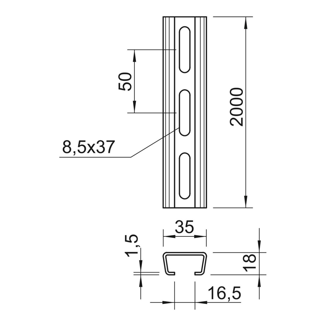 OBO Bettermann Rail profilée perforée AML3518P2000A2