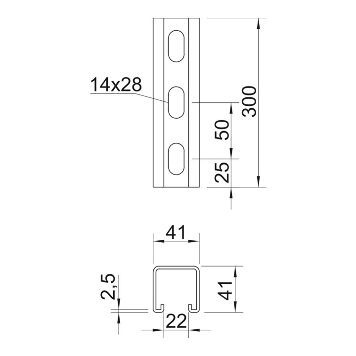 OBO Bettermann Rail profilée professionnelle avec perçage latéral MS4141PP0300FT