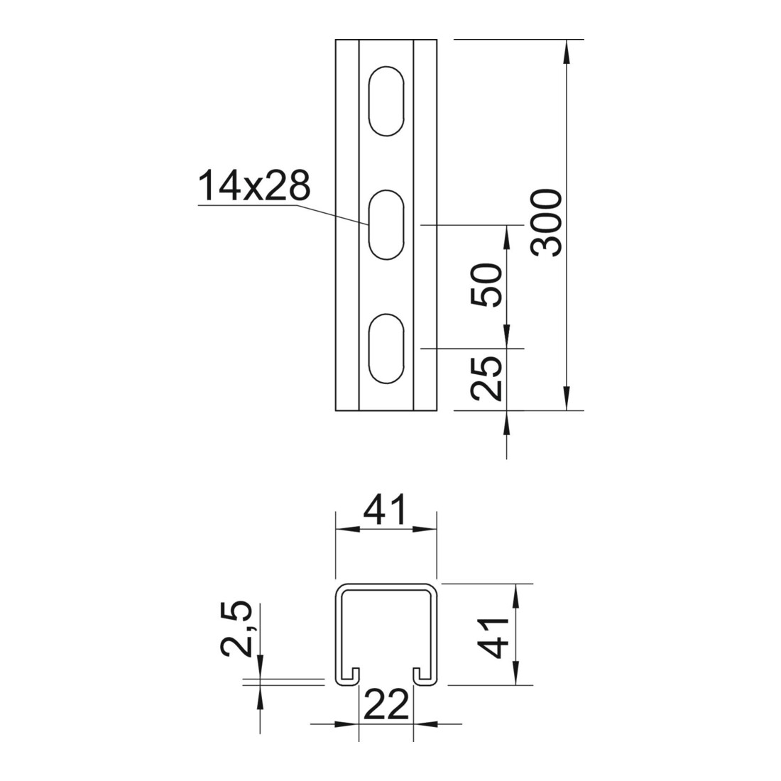 OBO Bettermann Rail profilée professionnelle avec perçage latéral MS4141PP0300FT