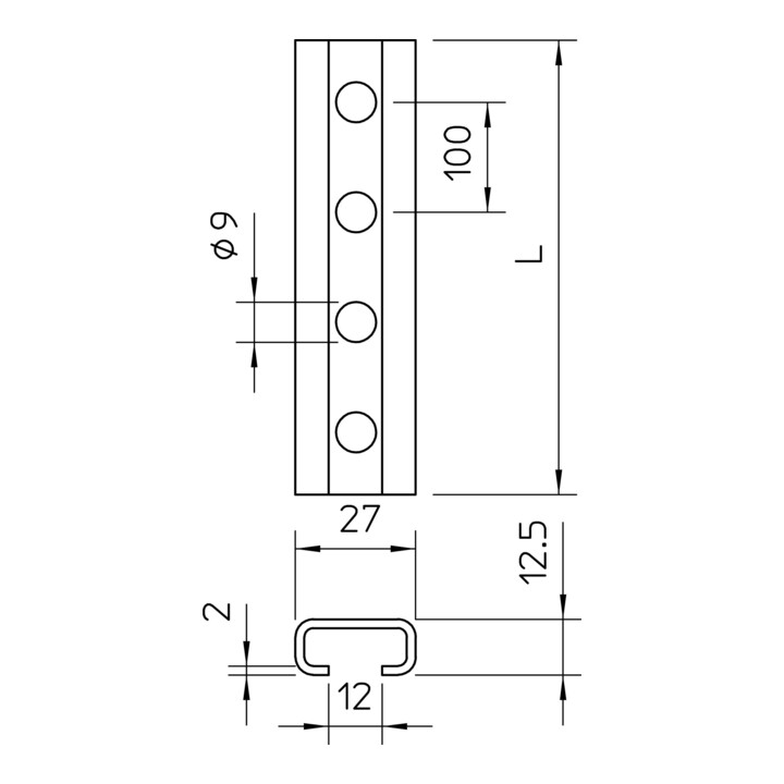 OBO Bettermann Rail profilée professionnelle trempée CL2712P2000FT