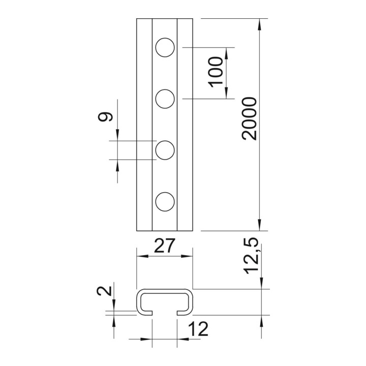 OBO Bettermann Rail profilée professionnelle trempée CL2712P2000FT