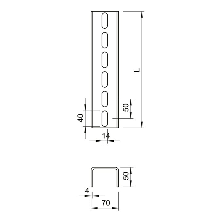 OBO Bettermann Support en U 70×50×2000 mm US 7 200 FT
