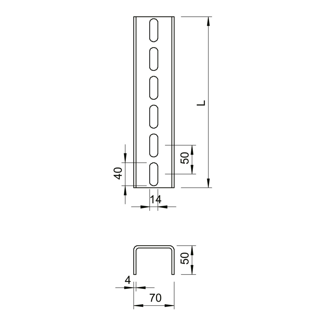 OBO Bettermann Support en U 70×50×2000 mm US 7 200 FT