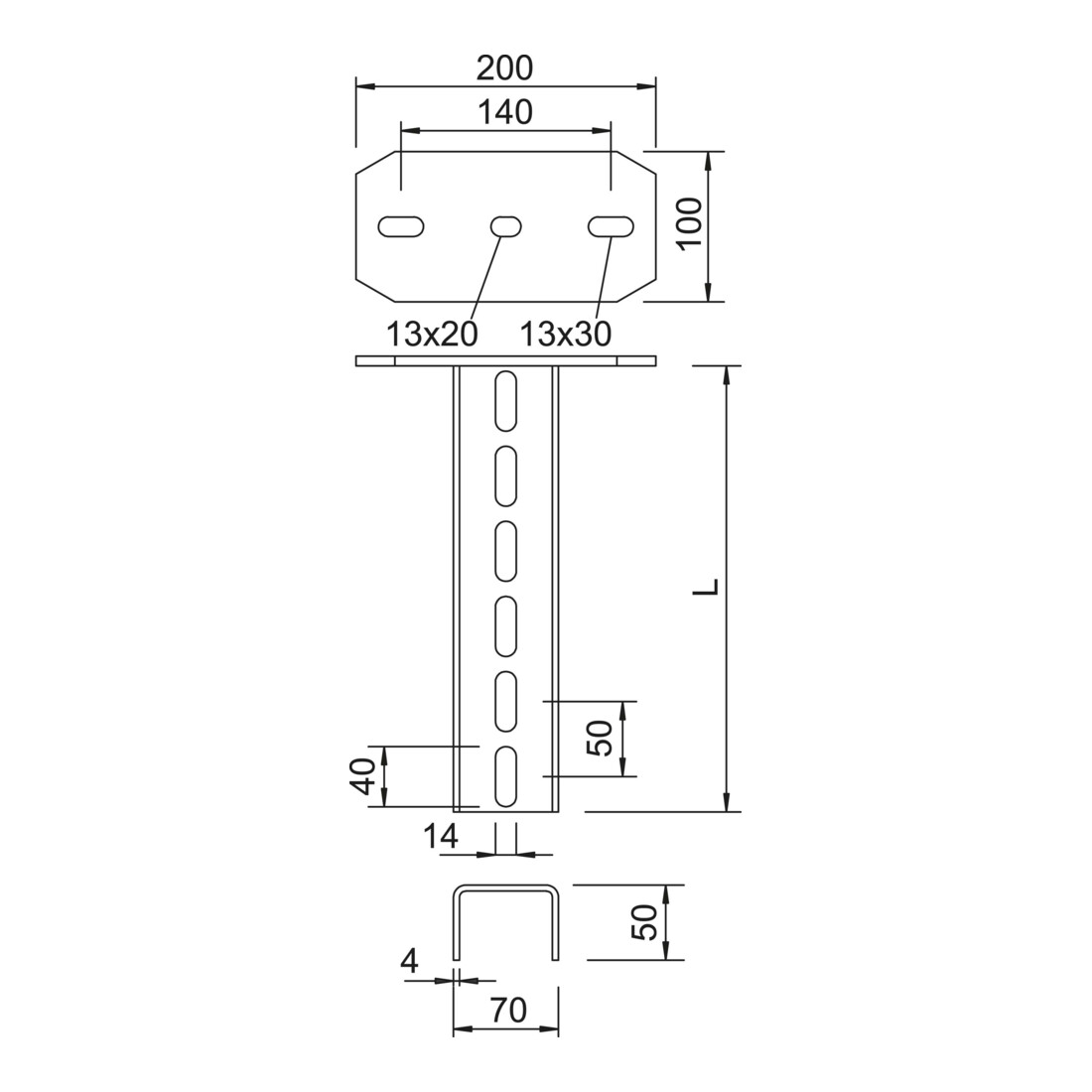 OBO Bettermann Support en U avec plaque de tête 1000 mm, lourd US 7 K 100 FT