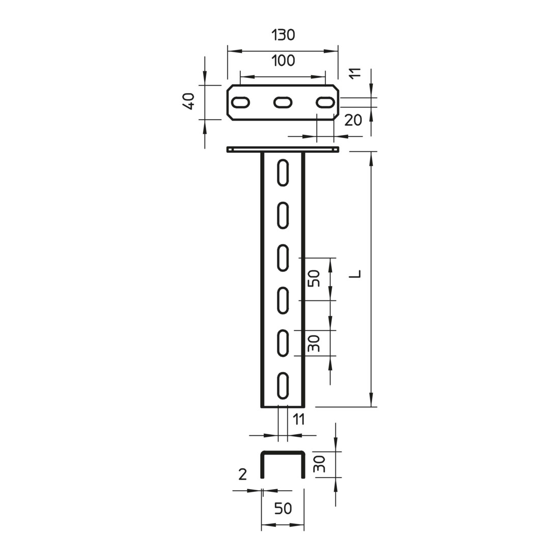 OBO Bettermann Support en U avec plaque de tête 800 mm US 3 K 80 FT