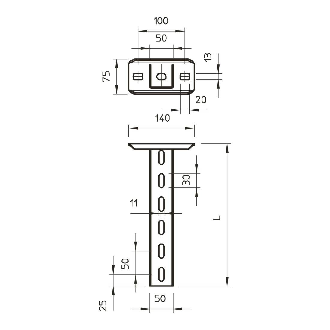 OBO Bettermann Support en U avec plaque de tête 800 mm US 5 K 80 FT