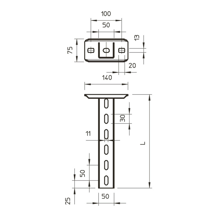 OBO Bettermann Support U avec plaque de tête 700 mm US 5 K 70 FT