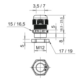 OBO Bettermann Verschraubung V-TEC VM12+ LGR mit Gegenmutter