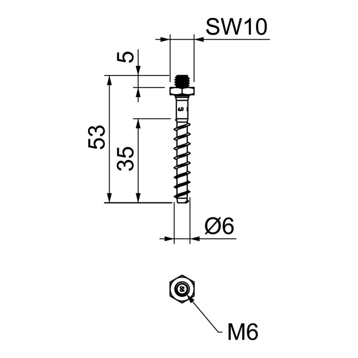 OBO Bettermann Vertr Brandschutz-Schraubanker Sechskant SW10 MMS-plus ST 6x55