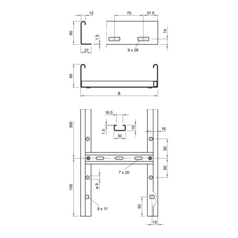OBO Bettermann Vertr Kabelleiter gelocht VS Sp.60x400x3000 LG 640 3 FS