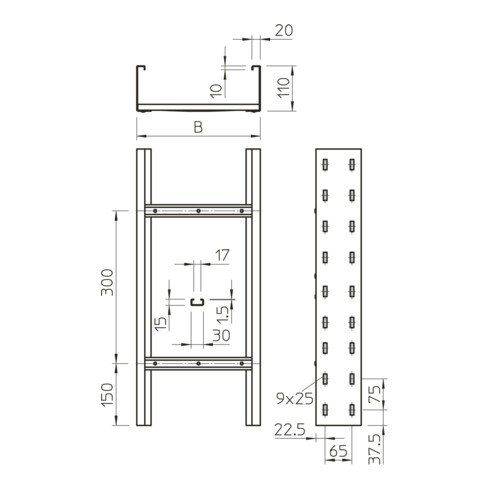 OBO Bettermann Vertr Weitspannkabelleiter gelochter Seitenholm WKLG 1140 FSKLGR