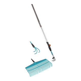 Offre complète combisystem GARDENA (balai râteau + cultivateur + gratte-joint + manche)